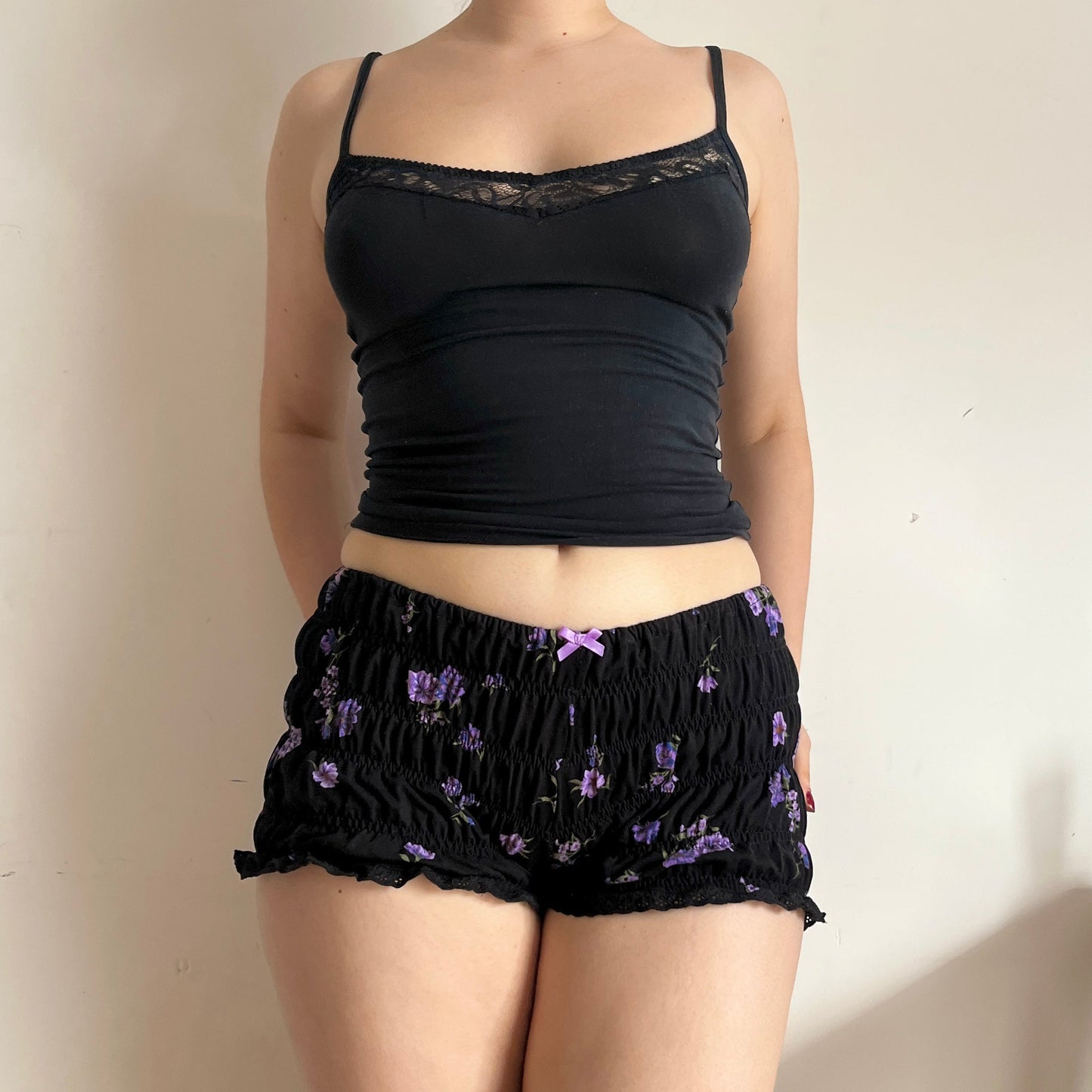 Purple Floral Print Viscose Shorts