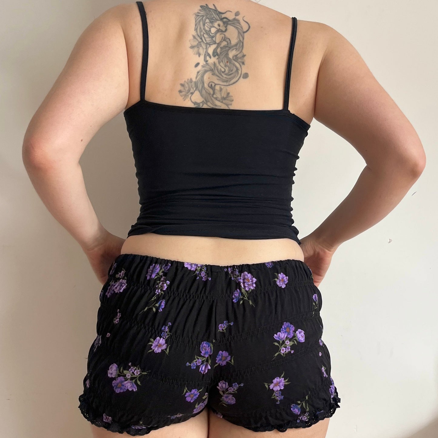 Purple Floral Print Viscose Shorts