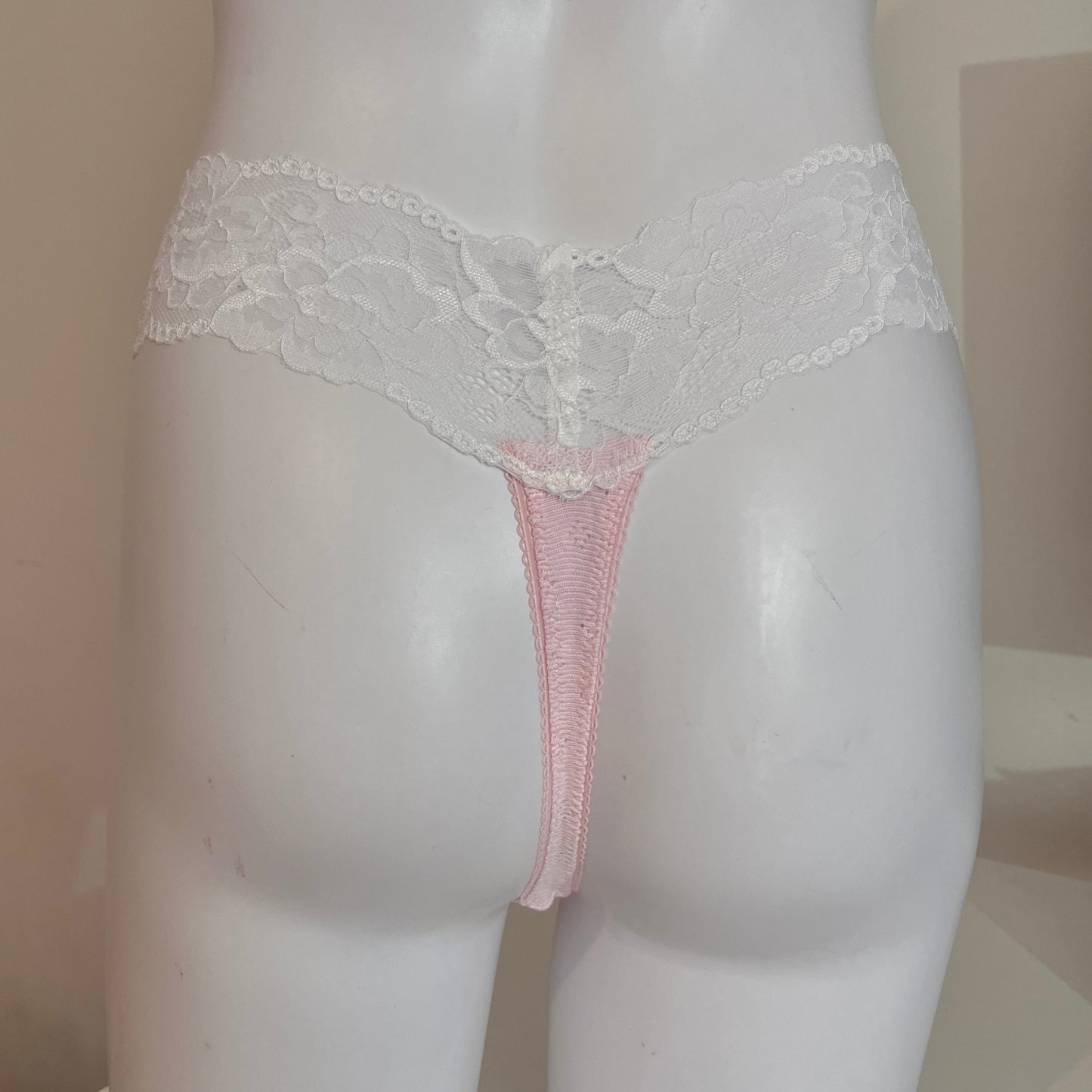 Pink Pointelle Cotton Thong (S)