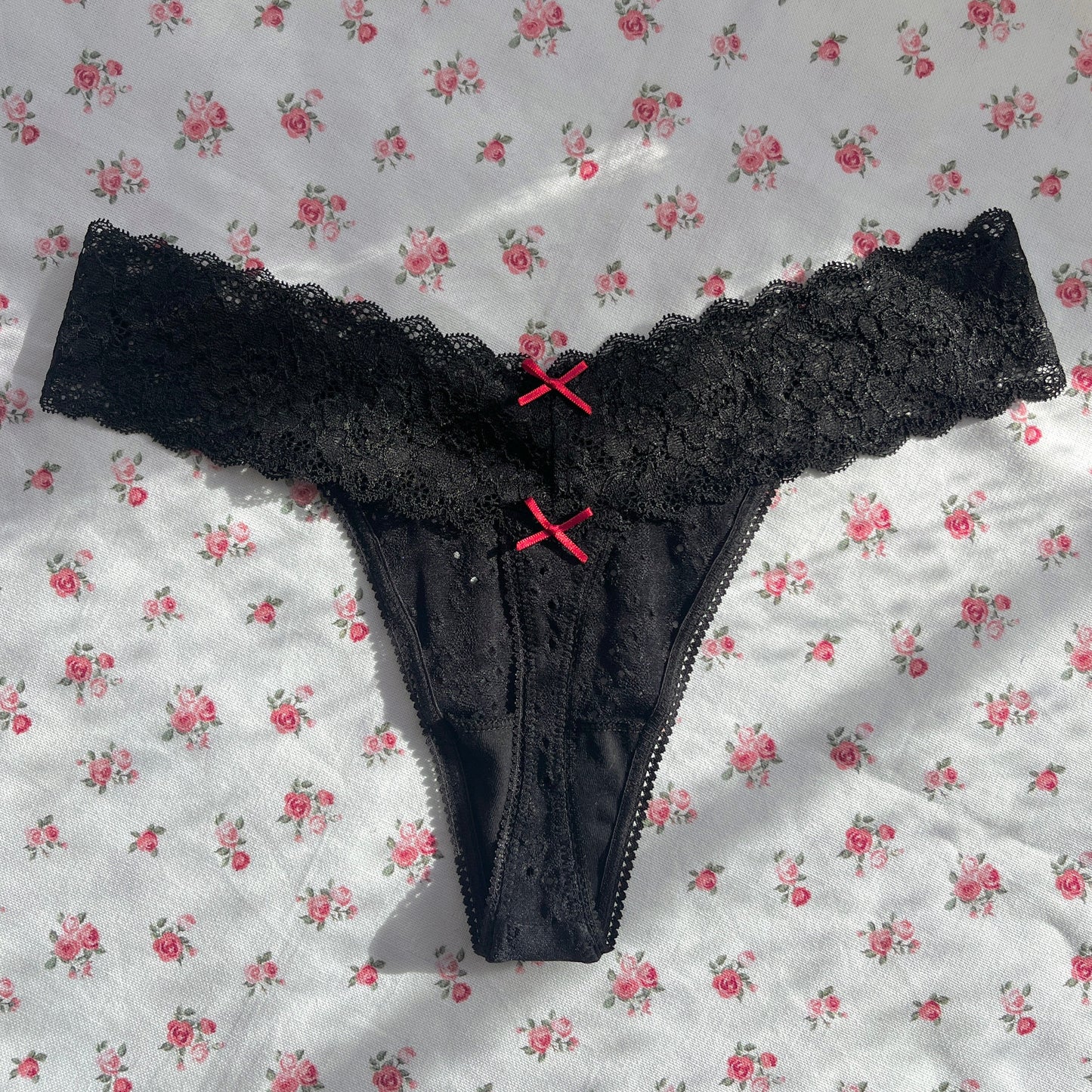 Black Broderie Anglaise Thong