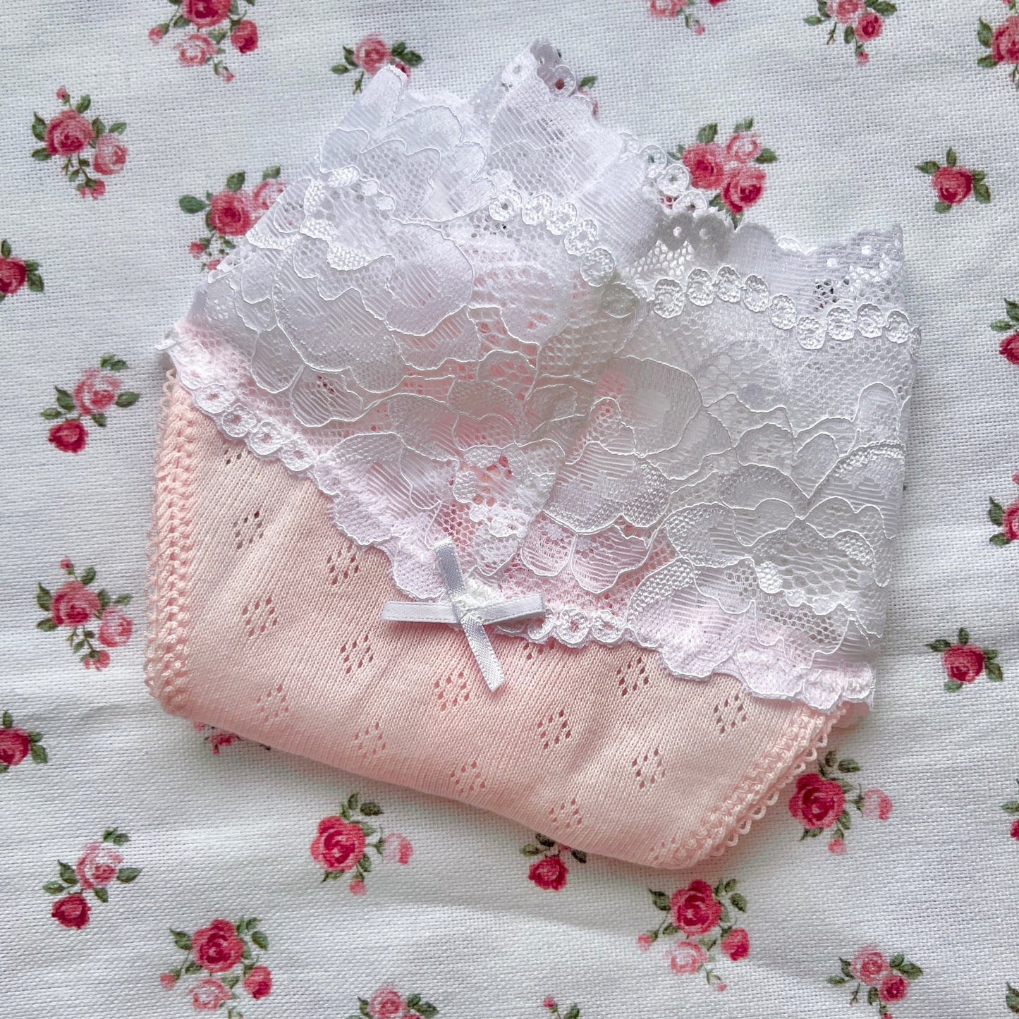Pink Pointelle Cotton Thong (S)