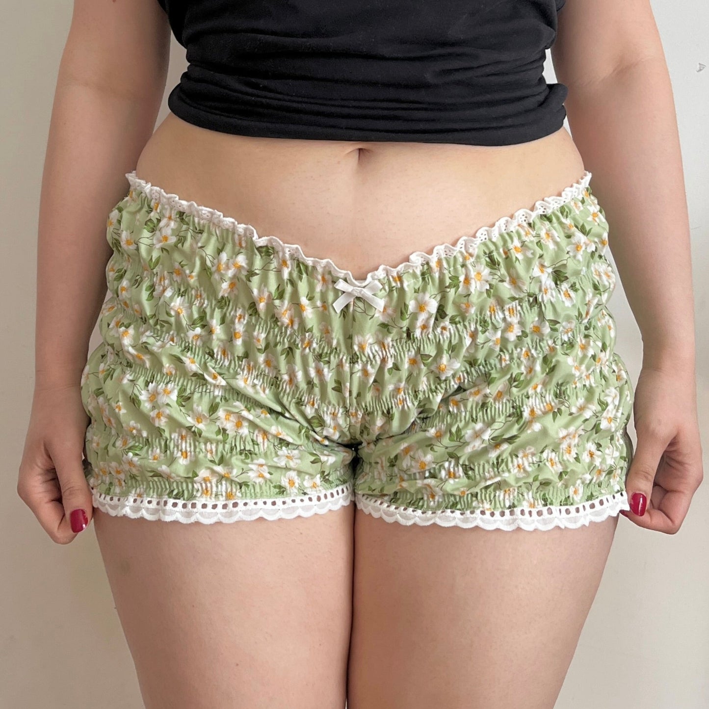 Green Cotton Daisy Shorts (XS/S)