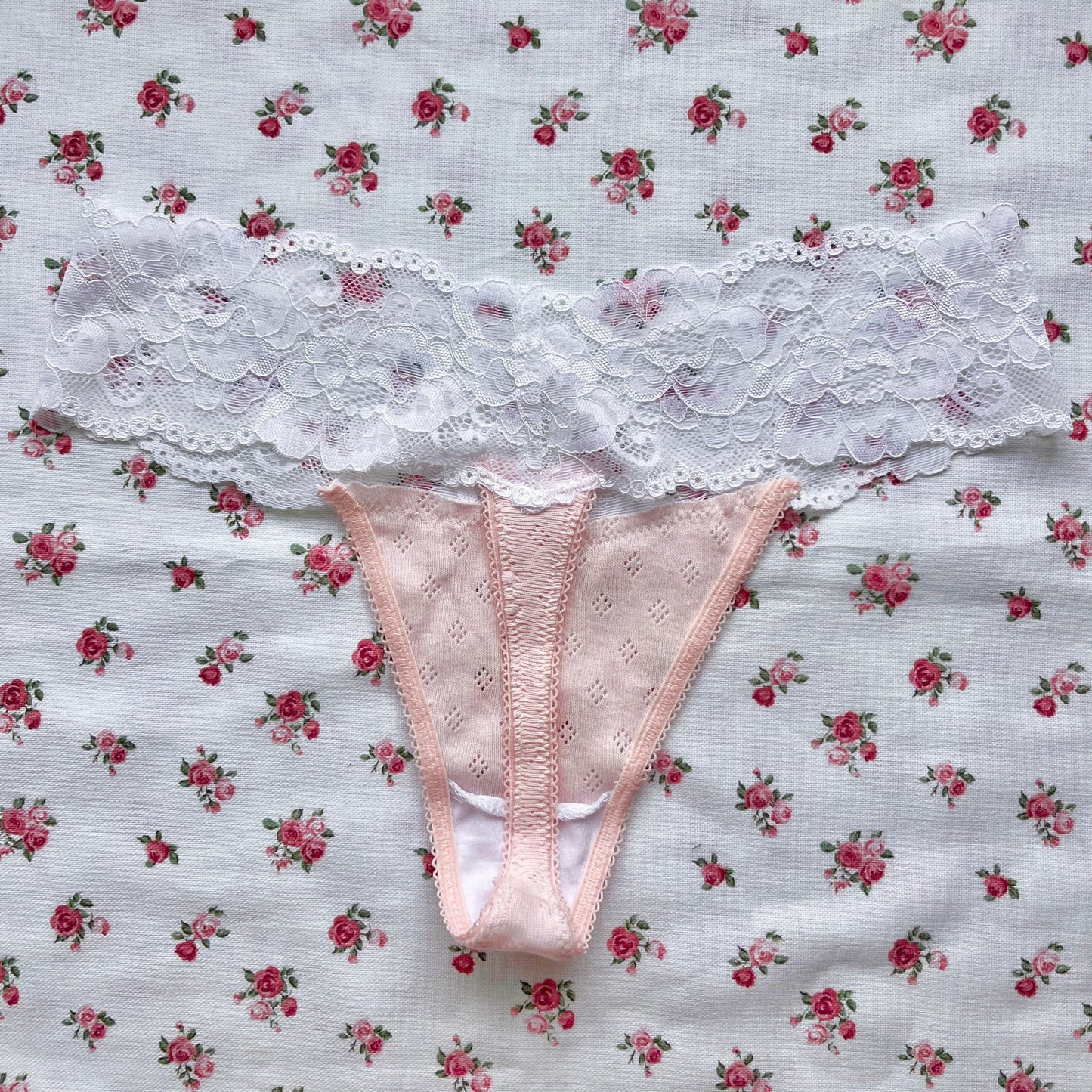 Pink Pointelle Cotton Thong (S)