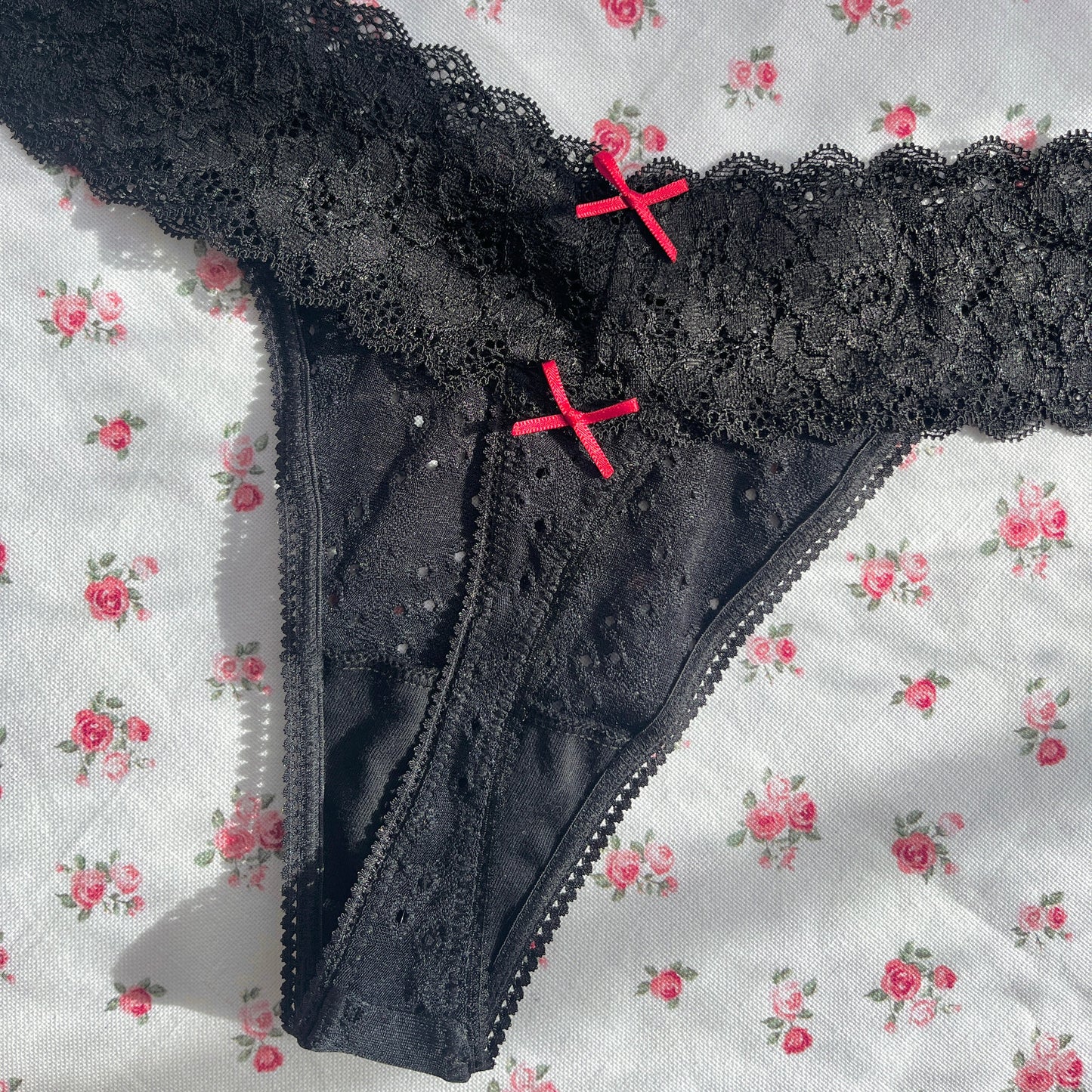Black Broderie Anglaise Thong
