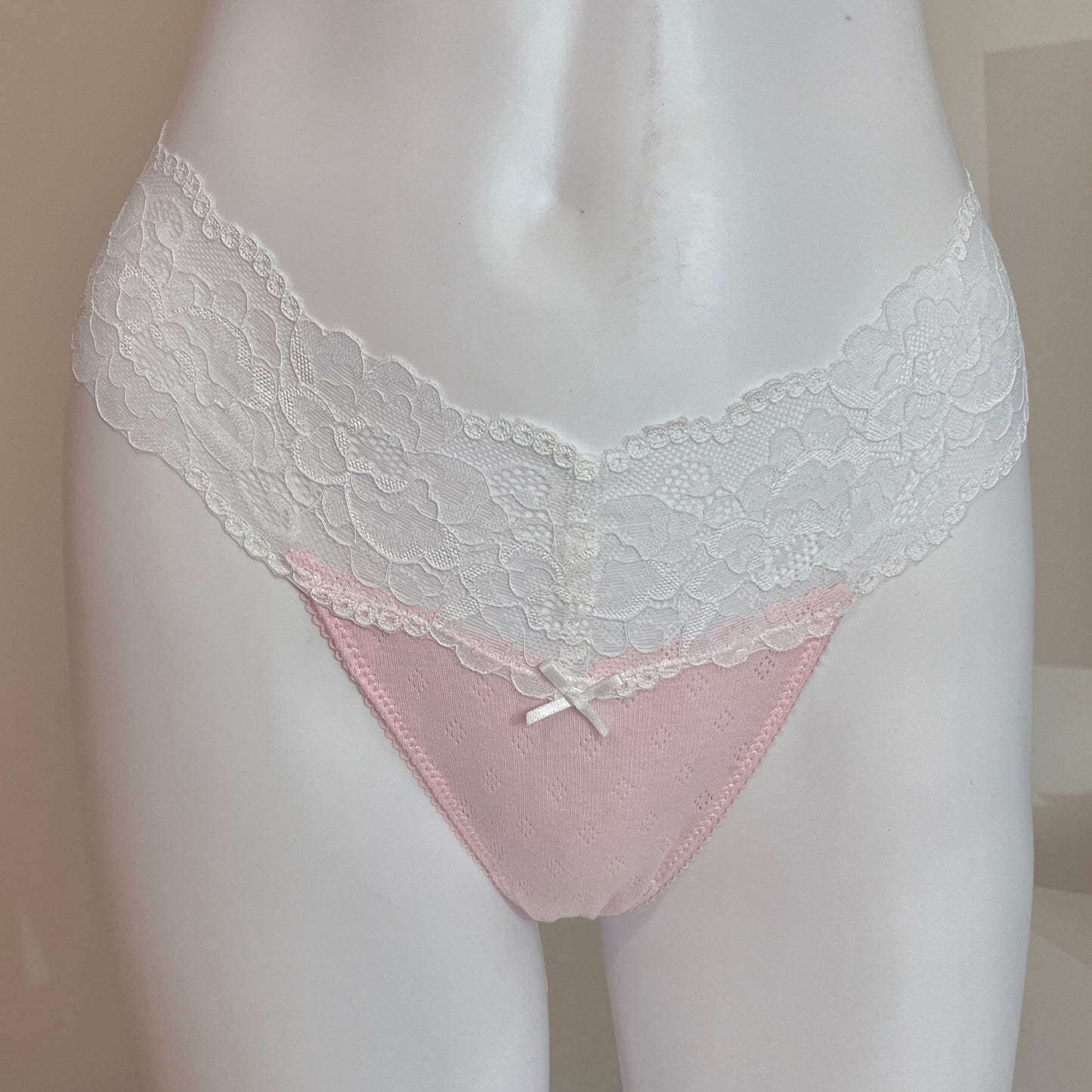 Pink Pointelle Cotton Thong (S)