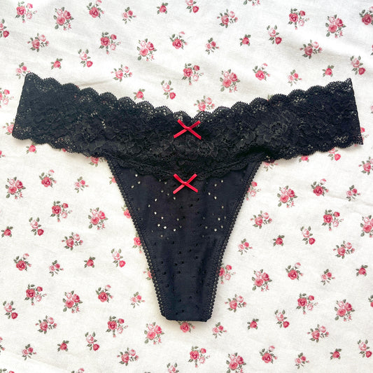 Black Broderie Anglaise Thong
