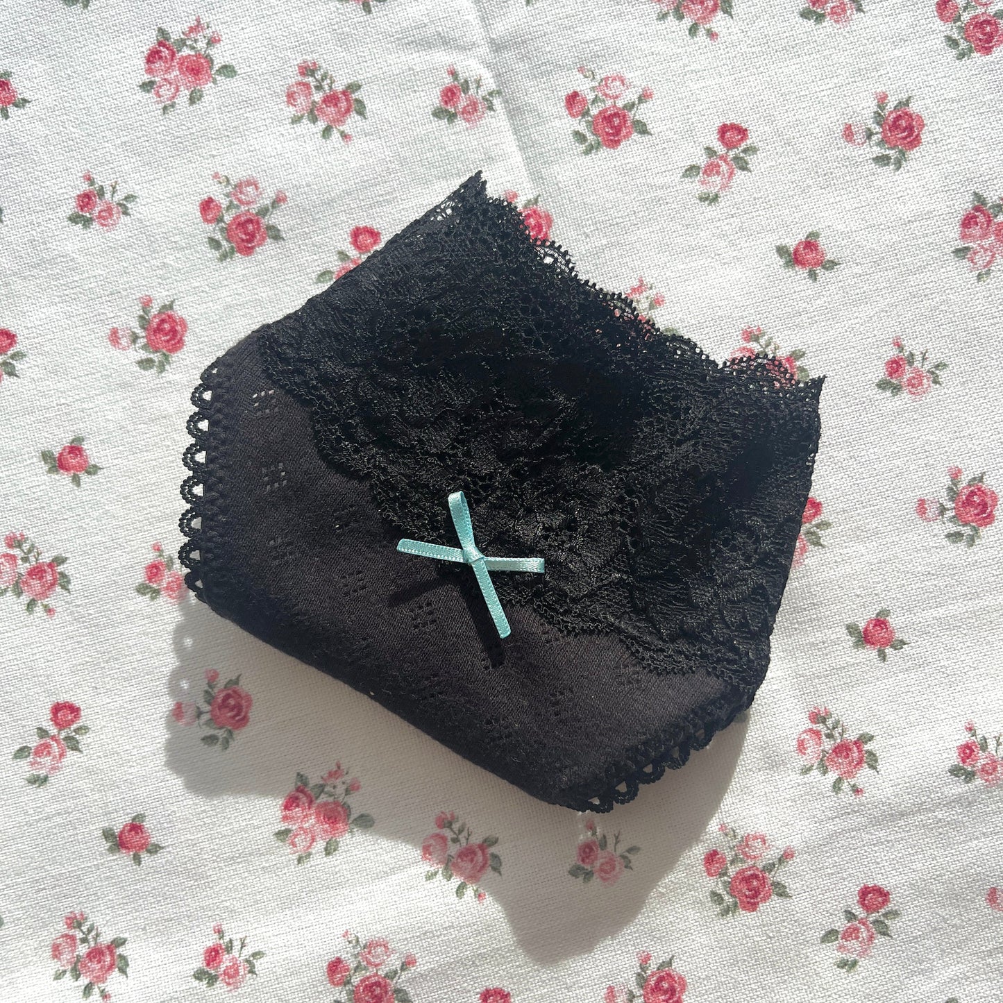 Black Pointelle Cotton Thong (S)