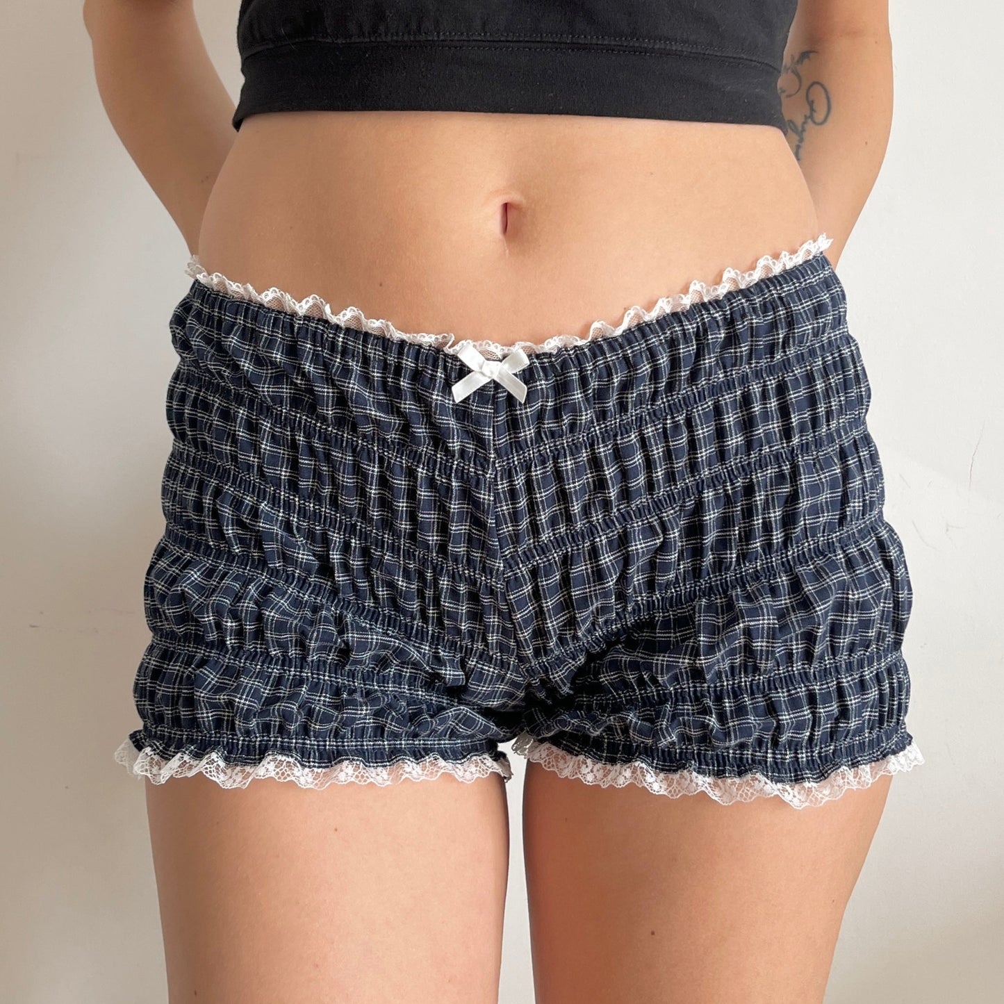 Navy Check Cotton Shorts (XS to L)