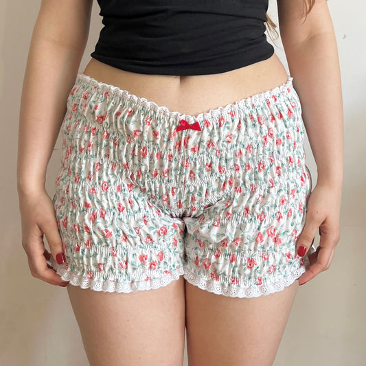 White Floral Shorts - M/L longer inseam