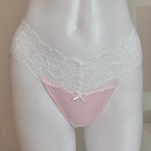 Pink Pointelle Cotton Thong (S)